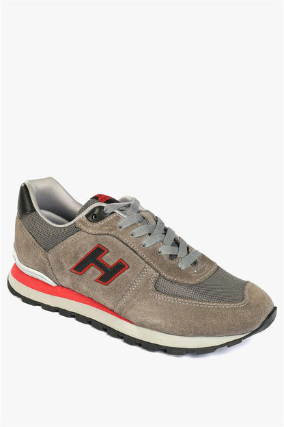 Peru Real Leather Meet Grey And Red Men's Sports Shoes