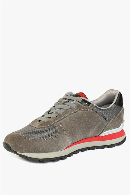 Peru Real Leather Meet Grey And Red Men's Sports Shoes