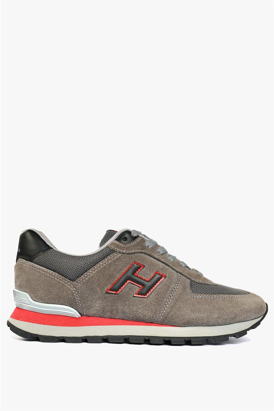 Peru Real Leather Meet Grey And Red Men's Sports Shoes