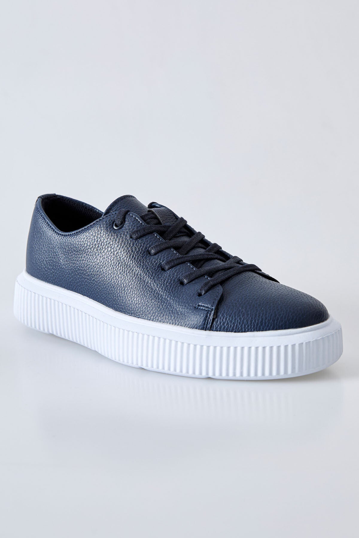 Navy Blue Laced Perforated PU Leather Men's Sports Shoes - 89129
