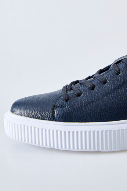 Navy Blue Laced Perforated PU Leather Men's Sports Shoes - 89129