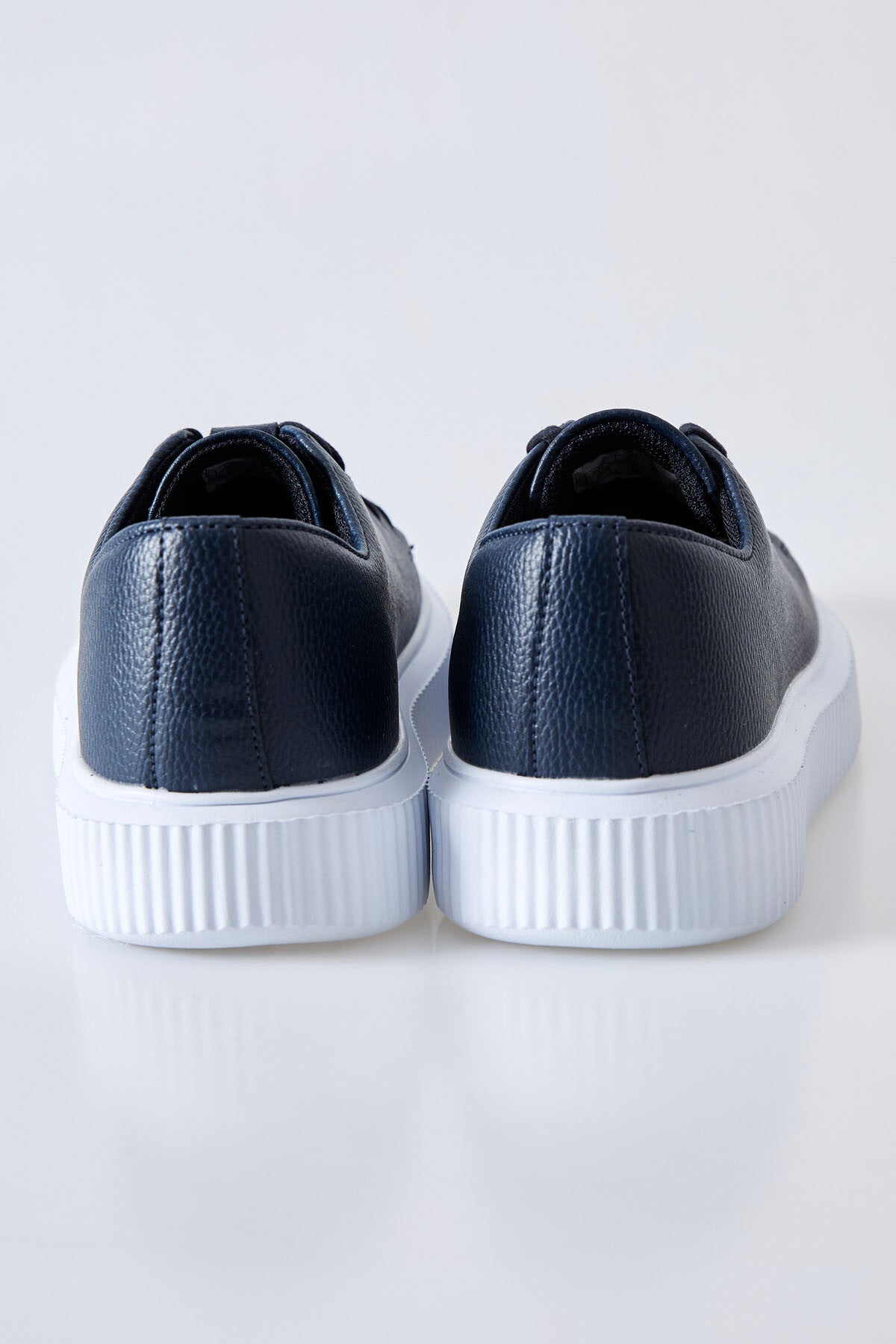 Navy Blue Laced Perforated PU Leather Men's Sports Shoes - 89129
