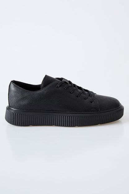 Black Laced Perforated PU Leather Men's Sports Shoe - 89129