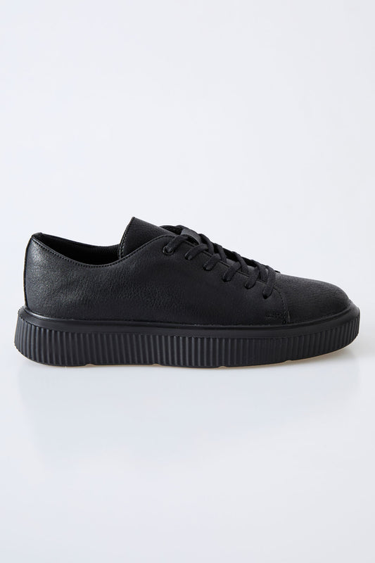 Black Laced Perforated PU Leather Men's Sports Shoe - 89129
