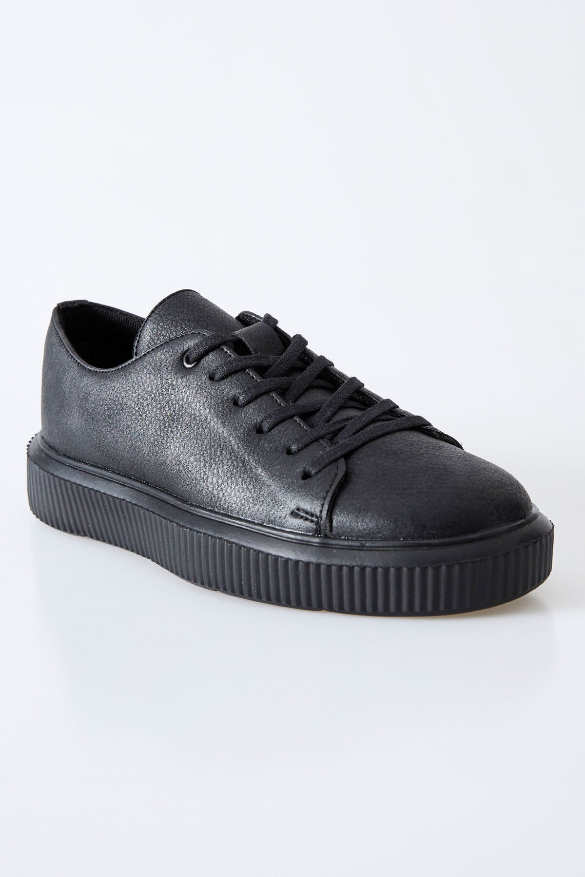 Black Laced Perforated PU Leather Men's Sports Shoe - 89129