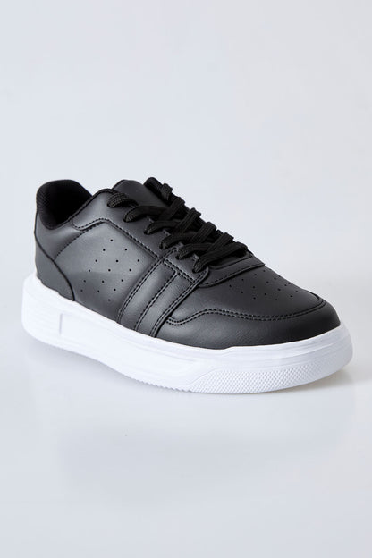 Black-White Laced Perforated PU Leather Men's Sports Shoes - 89125