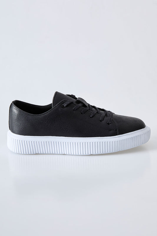 Black-White Laced Perforated PU Leather Men's Sports Shoes - 89129