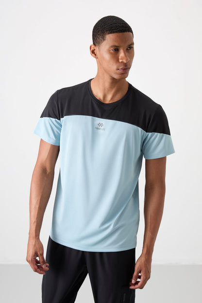 Light Blue Polyester Breathable Textured Thin Flexible Standard Fit Men's Performance T-Shirt - 88386