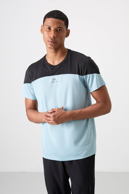 Light Blue Polyester Breathable Textured Thin Flexible Standard Fit Men's Performance T-Shirt - 88386