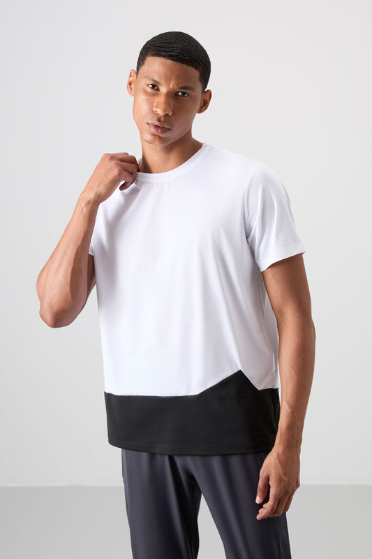 White Polyester Breathable Textured Thin Flexible Standard Fit Men's Performance T-Shirt - 88383