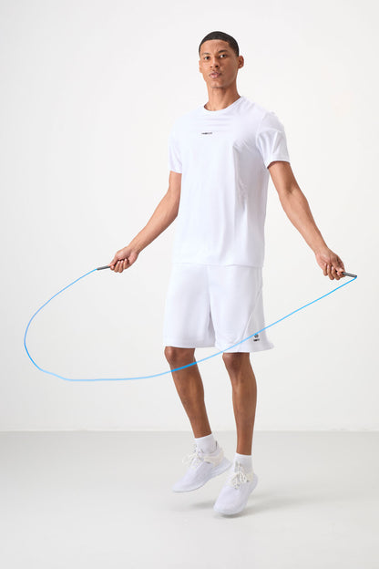 White Polyester Breathable Textured Thin Flexible Standard Fit Men's Performance T-Shirt - 88384