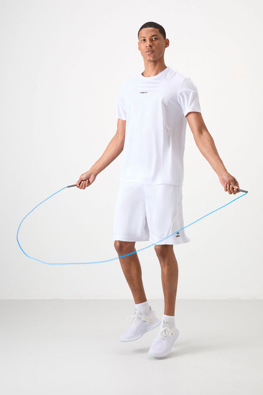 White Polyester Breathable Textured Thin Flexible Standard Fit Men's Performance T-Shirt - 88384