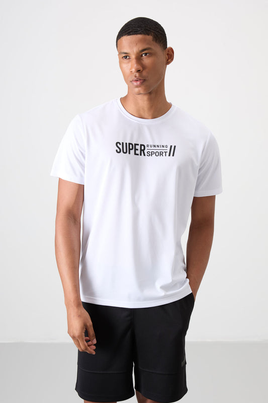 White Polyester Breathable Textured Thin Flexible Standard Fit Men's Performance T-Shirt - 88385