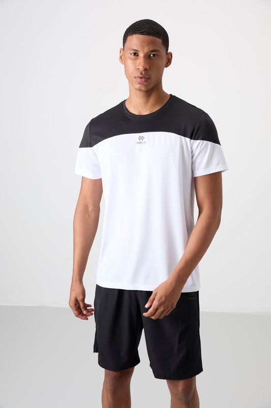 White Polyester Breathable Textured Thin Flexible Standard Fit Men's Performance T-Shirt - 88386