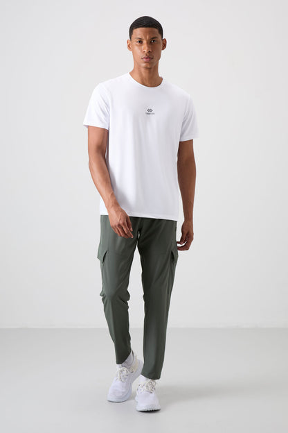 White Polyester Breathable Textured Thin Flexible Standard Fit Men's Performance T-Shirt - 88387
