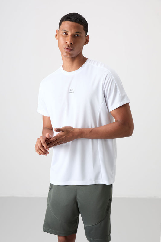 White Polyester Breathable Textured Thin Flexible Standard Fit Men's Performance T-Shirt - 88390