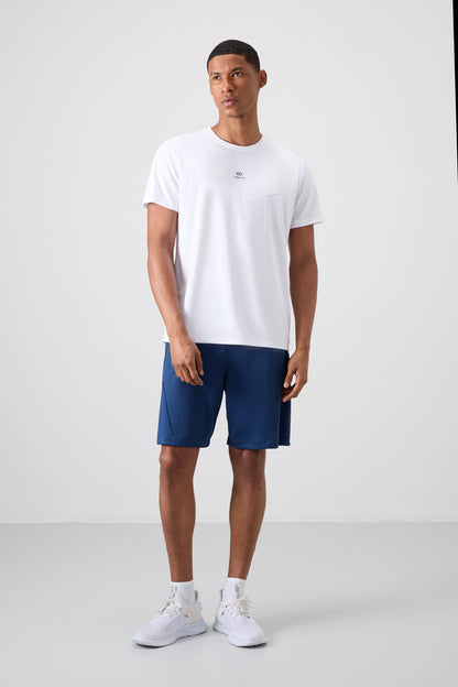 White Polyester Breathable Textured Thin Flexible Standard Fit Men's Performance T-Shirt - 88391