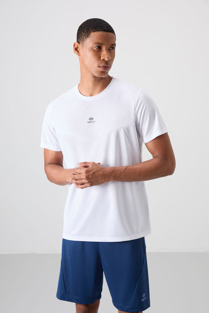 White Polyester Breathable Textured Thin Flexible Standard Fit Men's Performance T-Shirt - 88391