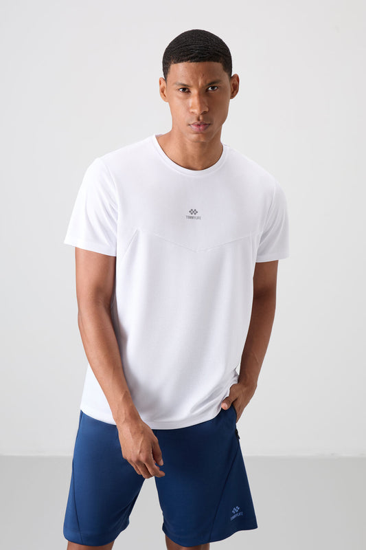 White Polyester Breathable Textured Thin Flexible Standard Fit Men's Performance T-Shirt - 88391