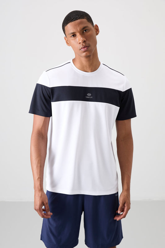 White Polyester Breathable Textured Thin Flexible Standard Fit Men's Performance T-Shirt - 88396
