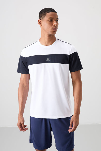 White Polyester Breathable Textured Thin Flexible Standard Fit Men's Performance T-Shirt - 88396