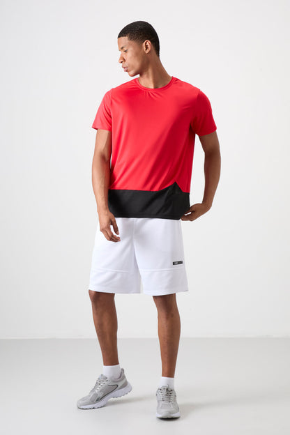 Red Polyester Breathable Textured Thin Flexible Standard Fit Men's Performance T-Shirt - 88383