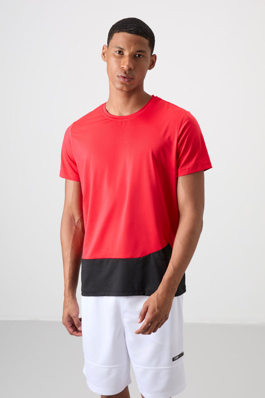 Red Polyester Breathable Textured Thin Flexible Standard Fit Men's Performance T-Shirt - 88383