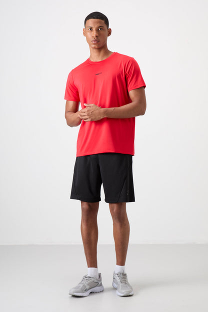 Red Polyester Breathable Textured Thin Flexible Standard Fit Men's Performance T-Shirt - 88384