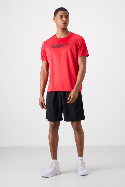 Red Polyester Breathable Textured Thin Flexible Standard Fit Men's Performance T-Shirt - 88385