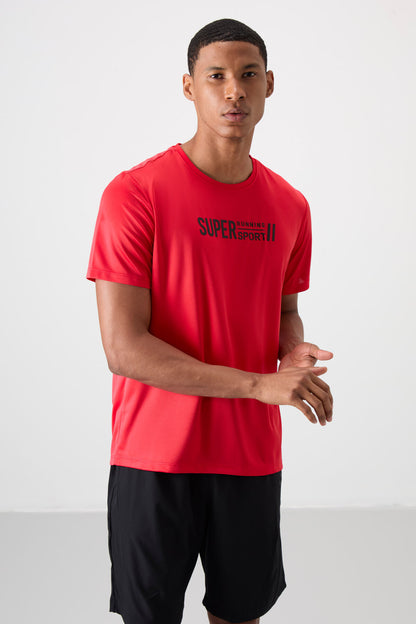 Red Polyester Breathable Textured Thin Flexible Standard Fit Men's Performance T-Shirt - 88385