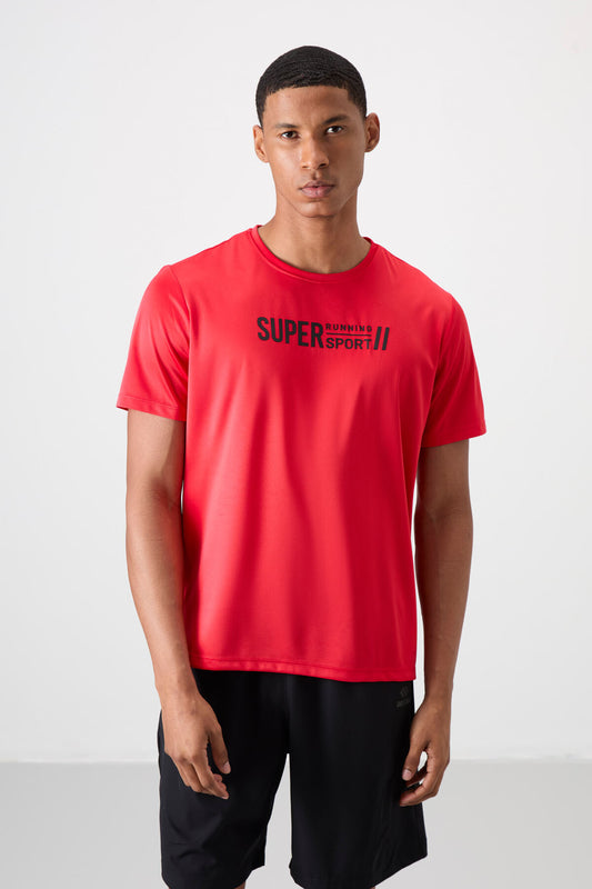 Red Polyester Breathable Textured Thin Flexible Standard Fit Men's Performance T-Shirt - 88385