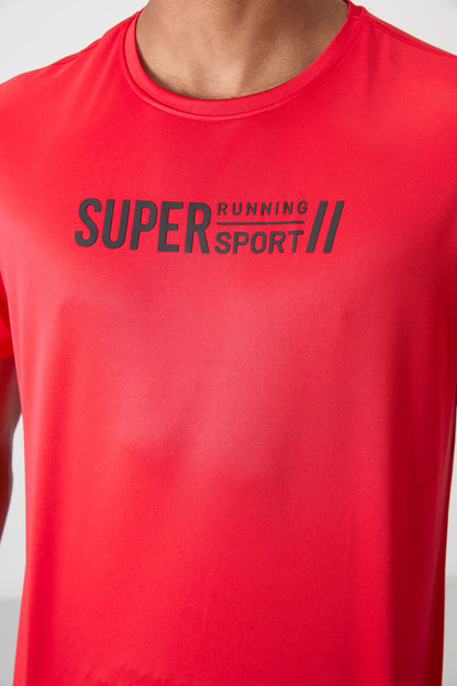 Red Polyester Breathable Textured Thin Flexible Standard Fit Men's Performance T-Shirt - 88385