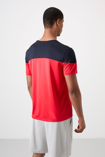 Red Polyester Breathable Textured Thin Flexible Standard Fit Men's Performance T-Shirt - 88386