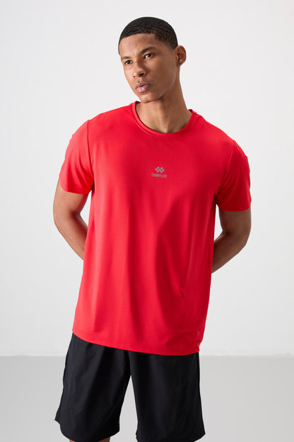 Red Polyester Breathable Textured Thin Flexible Standard Fit Men's Performance T-Shirt - 88387