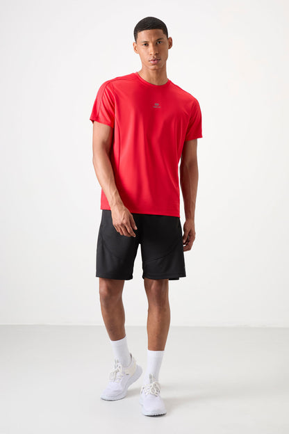Red Polyester Breathable Textured Thin Flexible Standard Fit Men's Performance T-Shirt - 88390