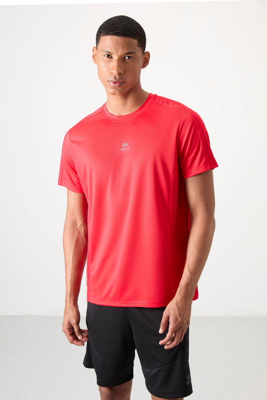Red Polyester Breathable Textured Thin Flexible Standard Fit Men's Performance T-Shirt - 88390