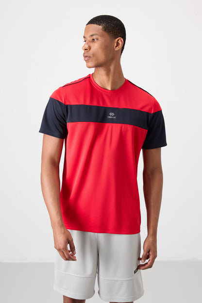 Red Polyester Breathable Textured Thin Flexible Standard Fit Men's Performance T-Shirt - 88396