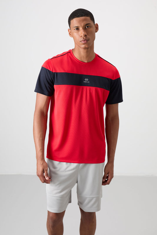 Red Polyester Breathable Textured Thin Flexible Standard Fit Men's Performance T-Shirt - 88396