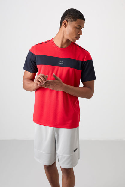 Red Polyester Breathable Textured Thin Flexible Standard Fit Men's Performance T-Shirt - 88396
