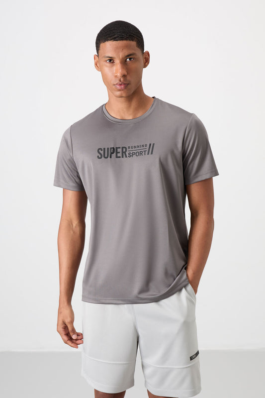 Dark Grey Polyester Breathable Textured Thin Flexible Standard Fit Men's Performance T-Shirt - 88385