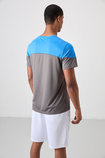 Dark Grey Polyester Breathable Textured Thin Flexible Standard Fit Men's Performance T-Shirt - 88386