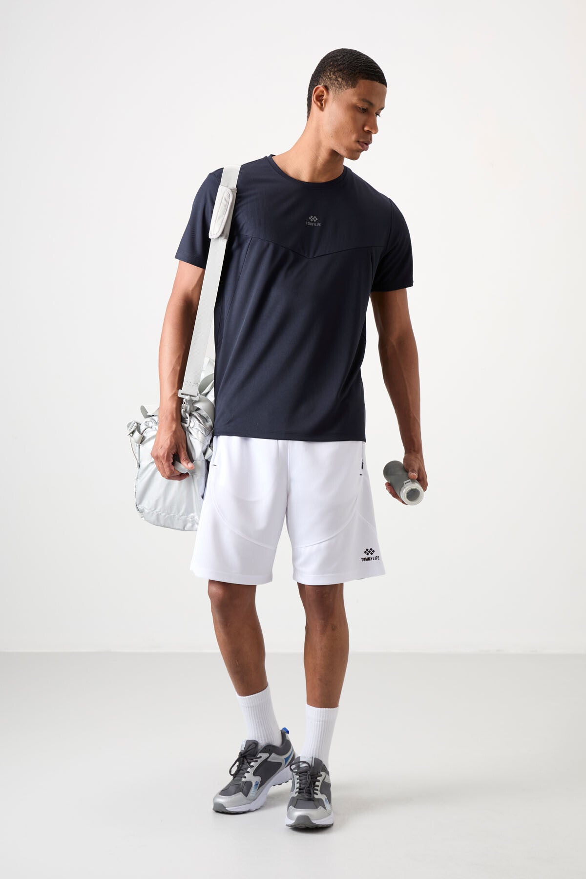 Navy Blue Polyester Breathable Textured Thin Flexible Standard Fit Men's Performance T-Shirt - 88391