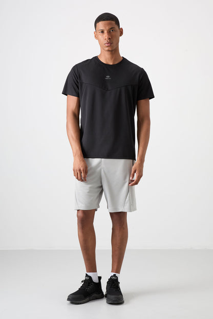 Black Polyester Breathable Textured Thin Flexible Standard Fit Men's Performance T-Shirt - 88391