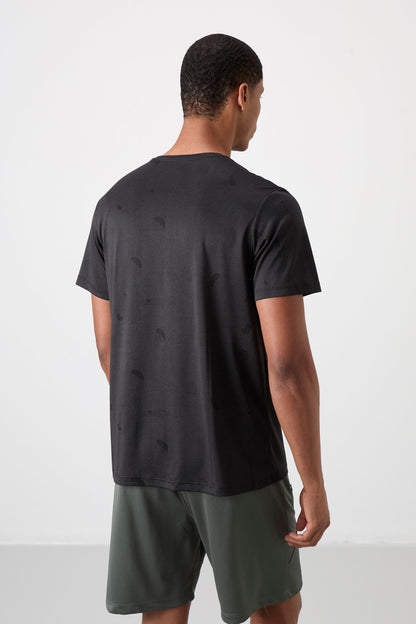 Black Polyester Breathable Jacquard Thin Flexible Standard Fit Men's Performance T-Shirt - 88397