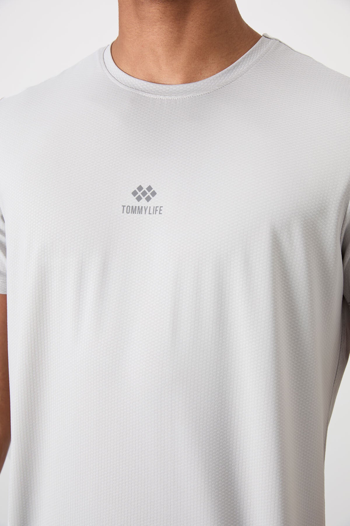 Stone Polyester Breathable Textured Thin Flexible Standard Fit Men's Performance T-Shirt - 88387