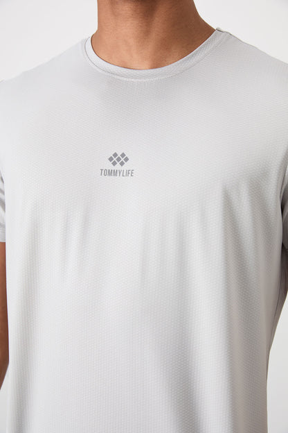 Stone Polyester Breathable Textured Thin Flexible Standard Fit Men's Performance T-Shirt - 88387