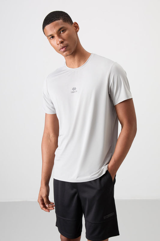 Stone Polyester Breathable Textured Thin Flexible Standard Fit Men's Performance T-Shirt - 88387