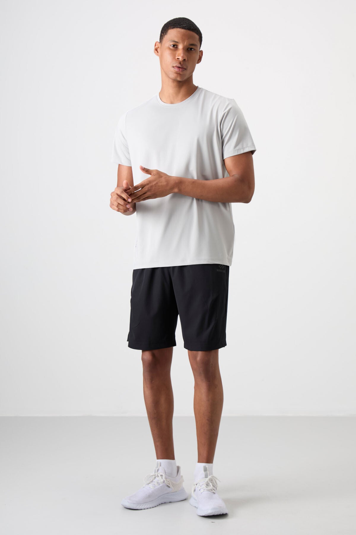 Stone Polyester Breathable Textured Thin Flexible Standard Fit Men's Performance T-Shirt - 88388