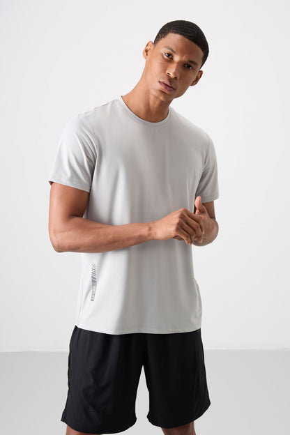 Stone Polyester Breathable Textured Thin Flexible Standard Fit Men's Performance T-Shirt - 88388