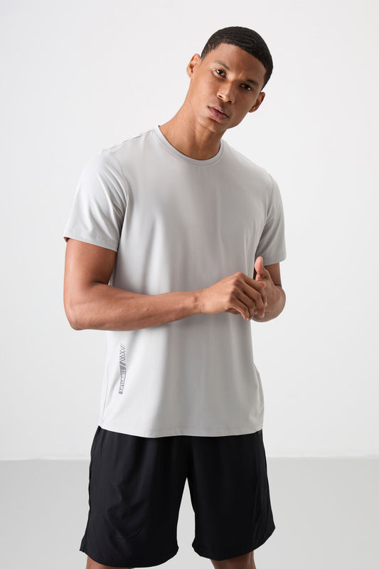 Stone Polyester Breathable Textured Thin Flexible Standard Fit Men's Performance T-Shirt - 88388